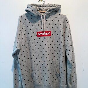 SUPREME CDG Polka Dot Box Logo Grey Hoodie - men's large